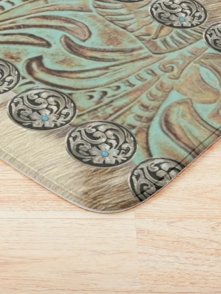 Rustic Brown and Teal Western Bath Mat