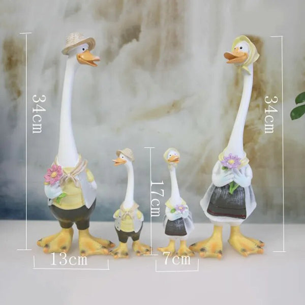 Resin Duck Craft Figurines 4 Family Member Garden Statue - jenshomeandgardendecor