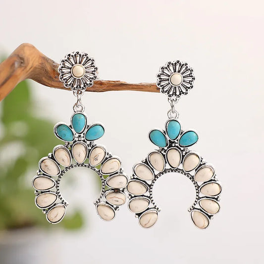 White Squash Blossom Turquoise Earrings - jenshomeandgardendecor