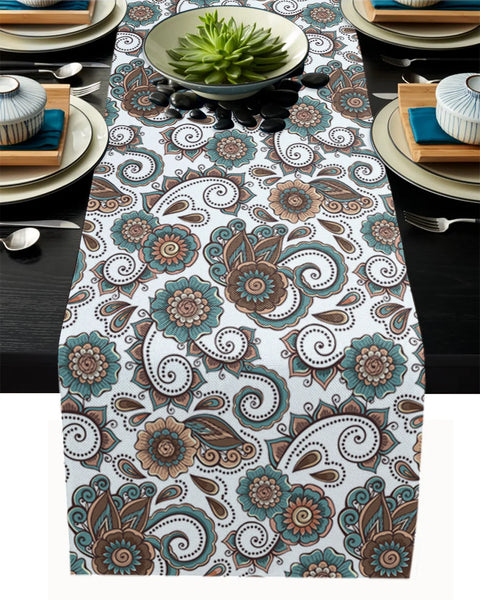 Colorful Morocco Flowers Linen Burlap Table Runner - jenshomeandgardendecor