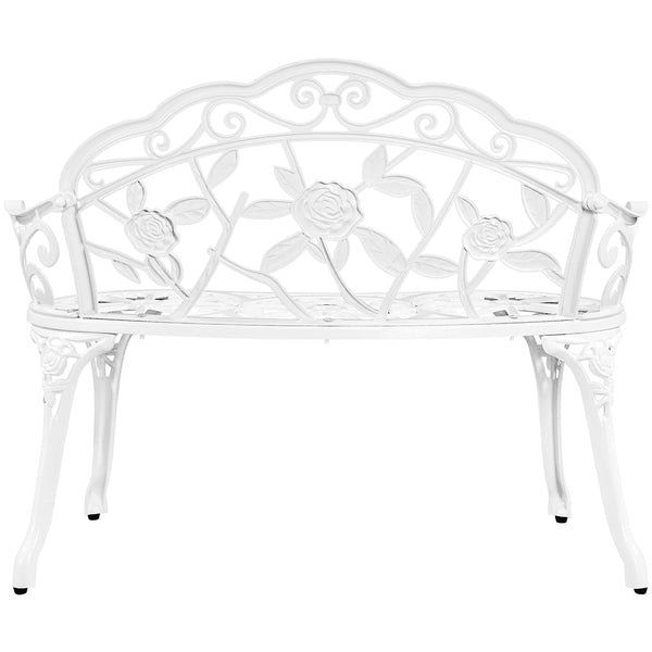 Outdoor Antique Metal Bench for Patio Park Garden, White - jenshomeandgardendecor