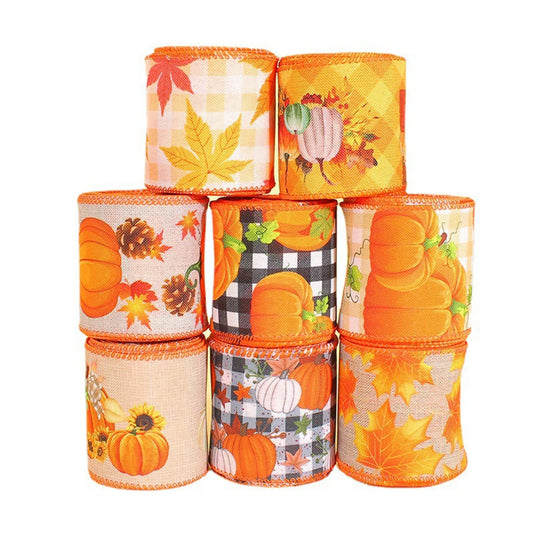 5m Fall Autumn Harvest Wired Edge Ribbon