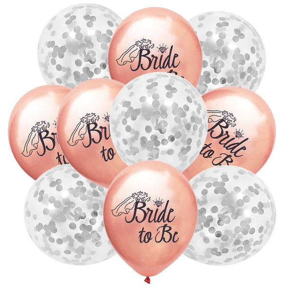 10Pcs Rose Gold Team Bride Latex Confetti Balloons