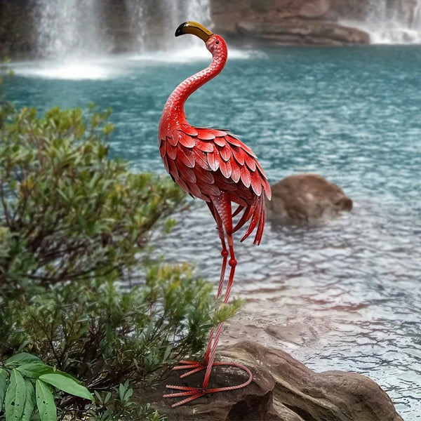 Rustic Metal Flamingo Garden Decor