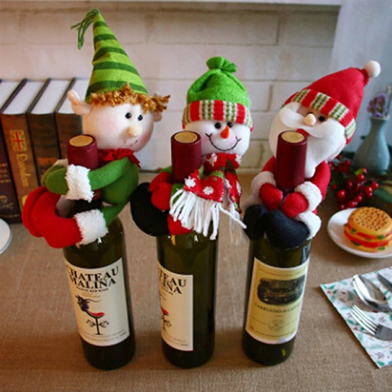 Wine Bottle Dust Cover Ornaments Snowman, Elf, Santa