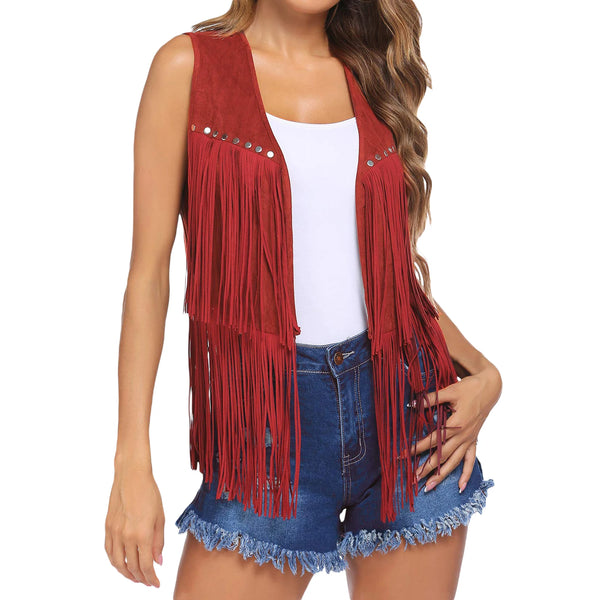 Wome s Faux Suede Sleeveless Fringe Jacket - jenshomeandgardendecor