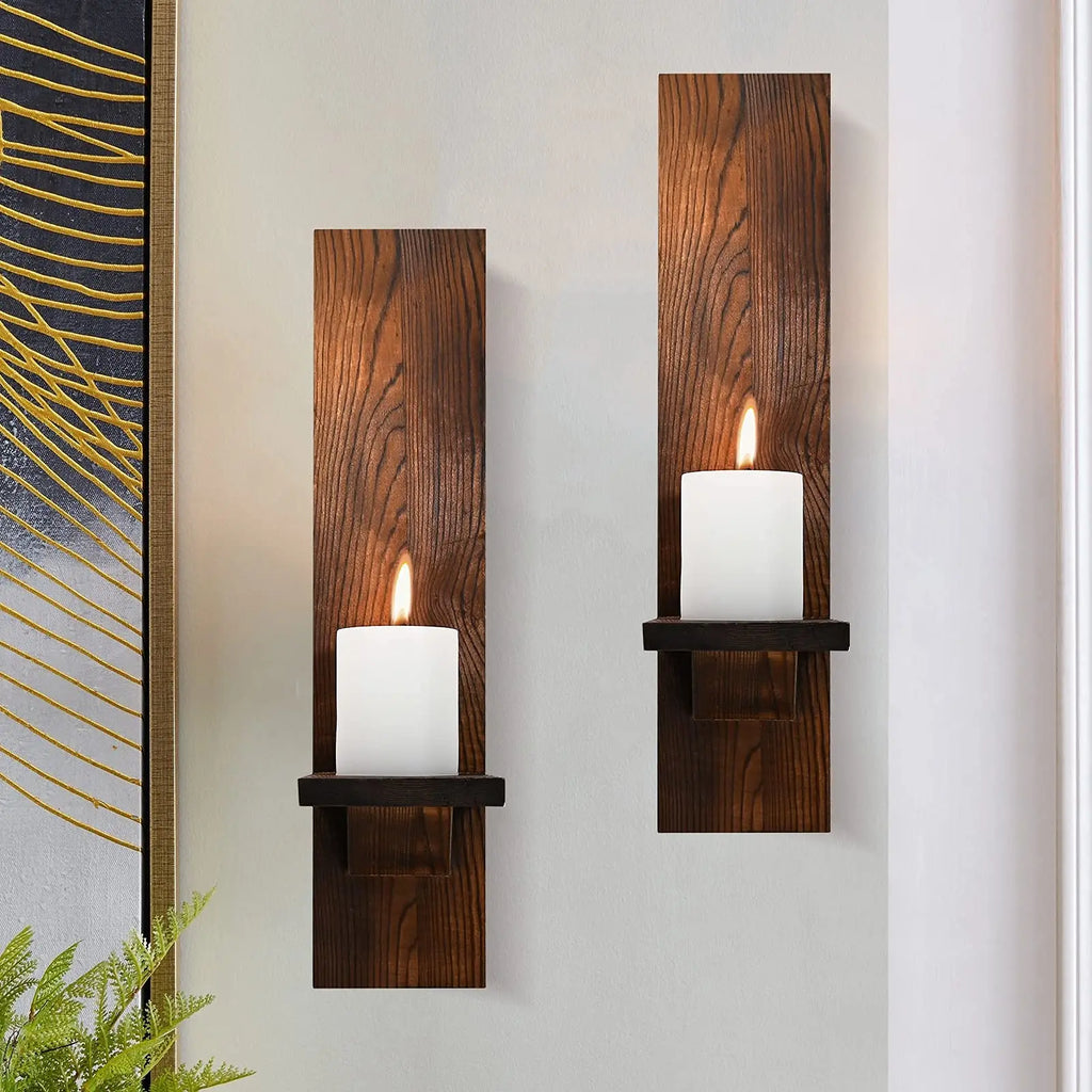 Set of 2 Wooden Wall Candle Sconces