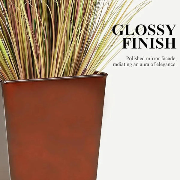 Worth Garden 28" Large Metal Glazed Planter Set of 2, Luxurious Glossy Finish Red Tall Square Tapered Steel Plant Pots