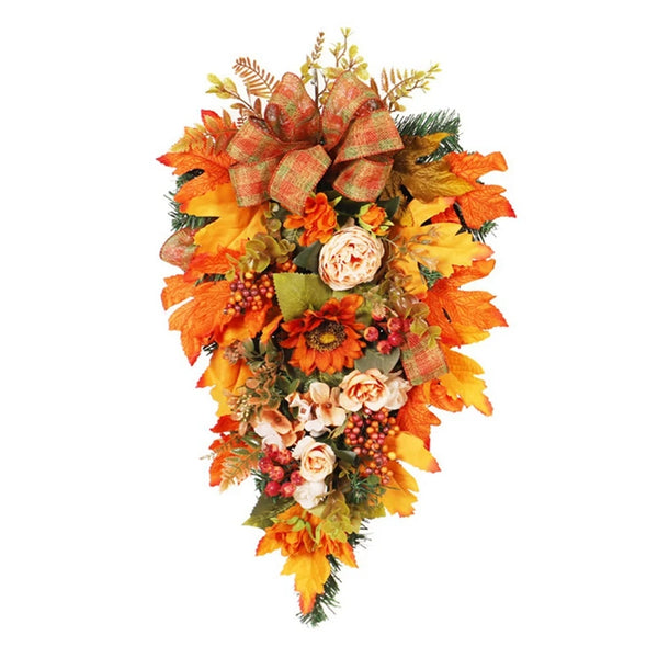 Fall Wreath Artificial Garland With Peony Berries Maple Sunflower Leaves