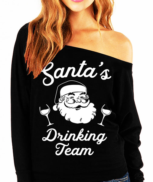 SANTA'S DRINKING TEAM Christmas Slouchy Sweatshirt - jenshomeandgardendecor