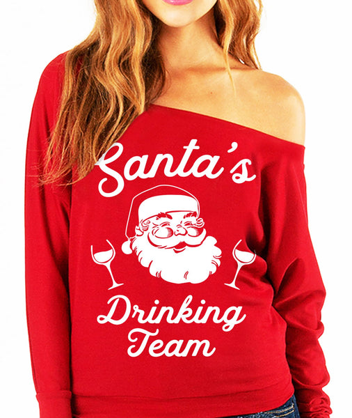 SANTA'S DRINKING TEAM Christmas Slouchy Sweatshirt - jenshomeandgardendecor