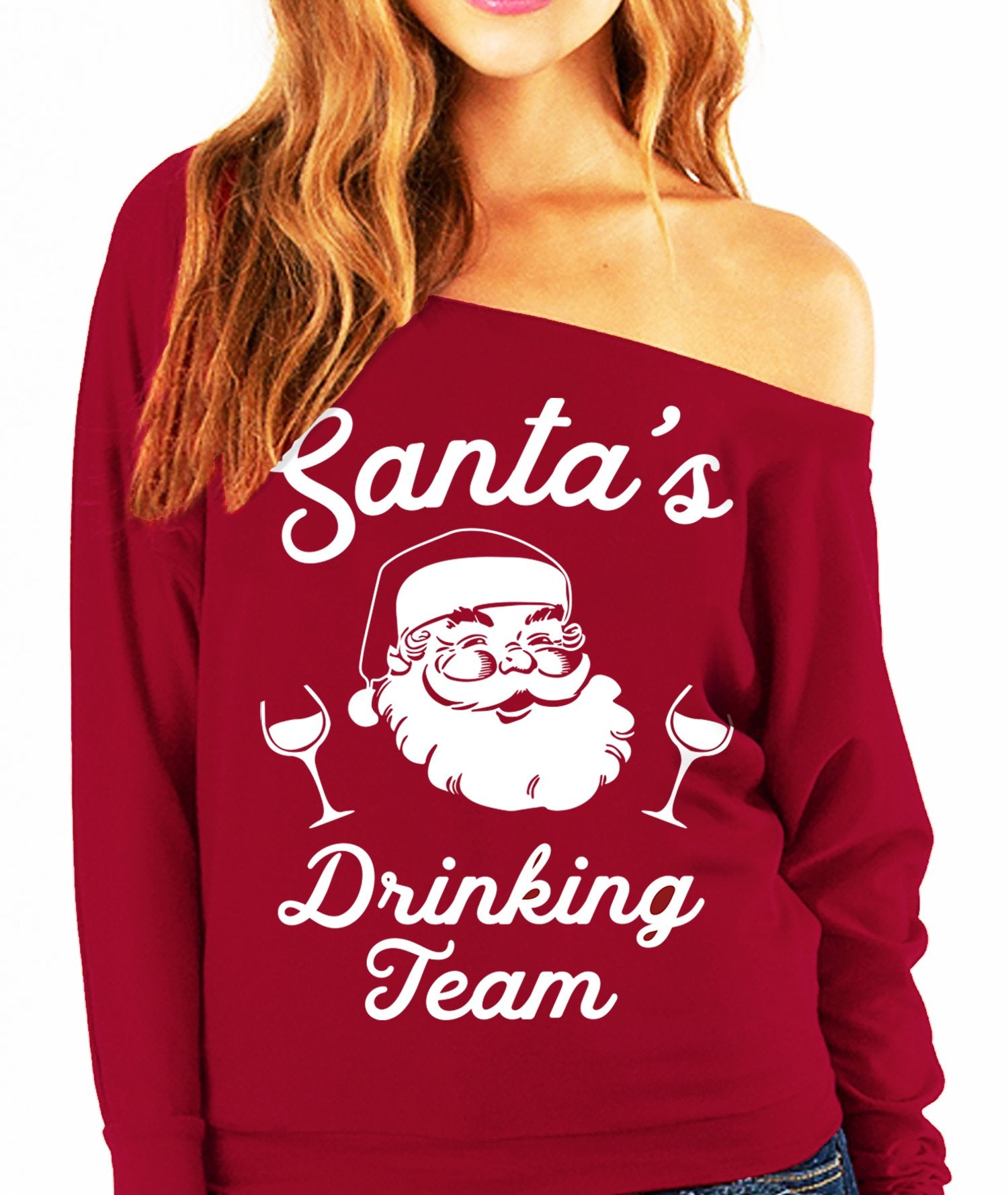 SANTA'S DRINKING TEAM Christmas Slouchy Sweatshirt - jenshomeandgardendecor