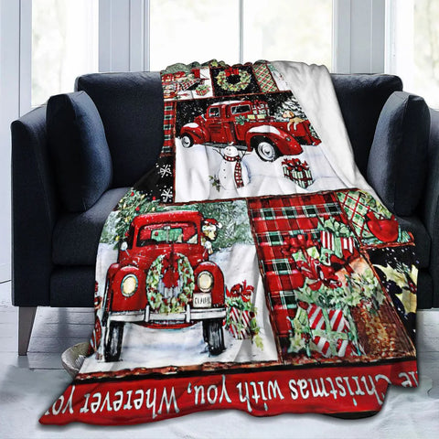 Christmas Red Truck Flannel Blankets