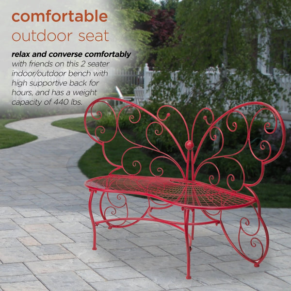 Outdoor or Indoor Steel Butterfly Garden Bench, - jenshomeandgardendecor