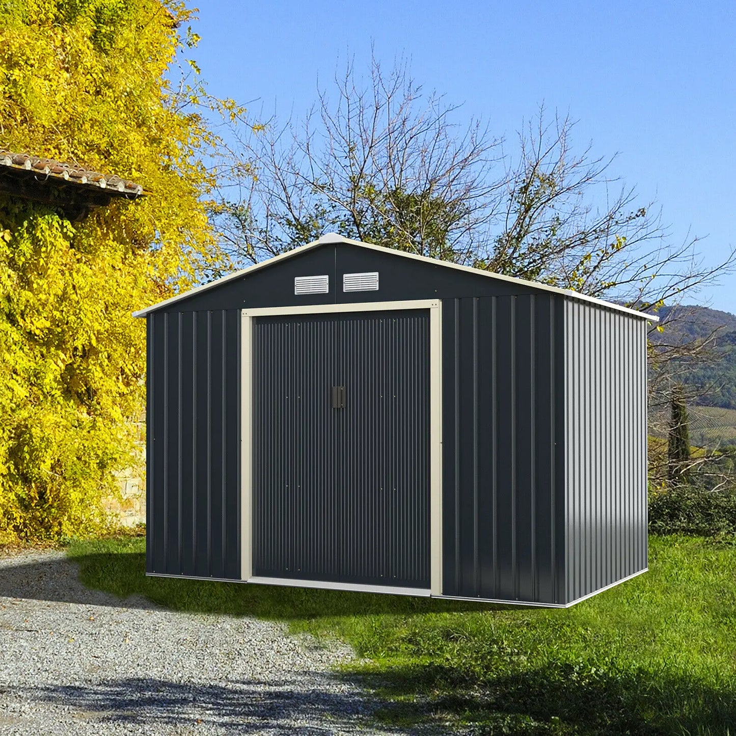 9’ X 6’ Metal Storage Shed for Garden and Tools w/Sliding Double Lockable Doors - jenshomeandgardendecor