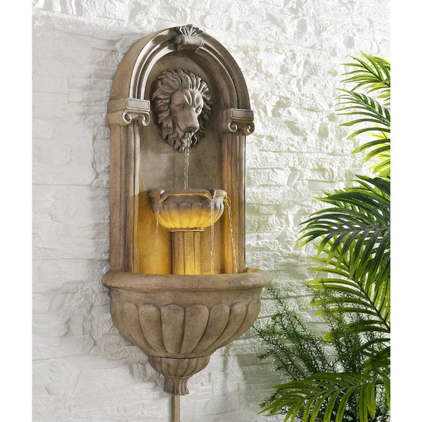 Royal Indoor/Outdoor Wall Fountain with Tan Finish, 35" Height, 16" Width, 10" Depth - jenshomeandgardendecor