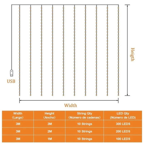 3M 300 LED Curtain String Light Garland