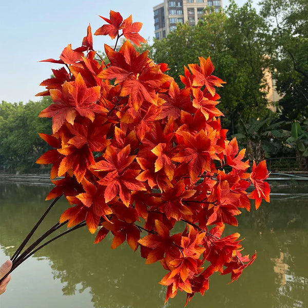 1PCS Red Orange Simulation Maple Leaf Stems