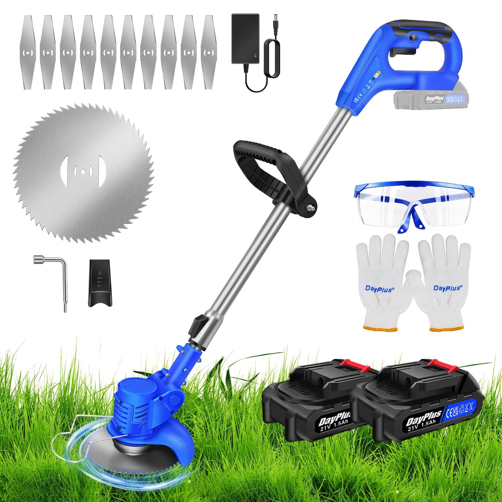 21V Grass Trimmer Electric Cordless Strimmer with 2x Battery