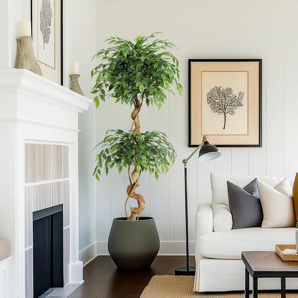 Ficus Tree Artificial, 4FT/5FT/6FT Artificial Plants Indoor in Sturdy White Pot