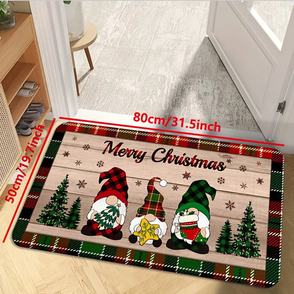 Merry Christmas Gnome Xmas Tree Pattern Kitchen Rugs