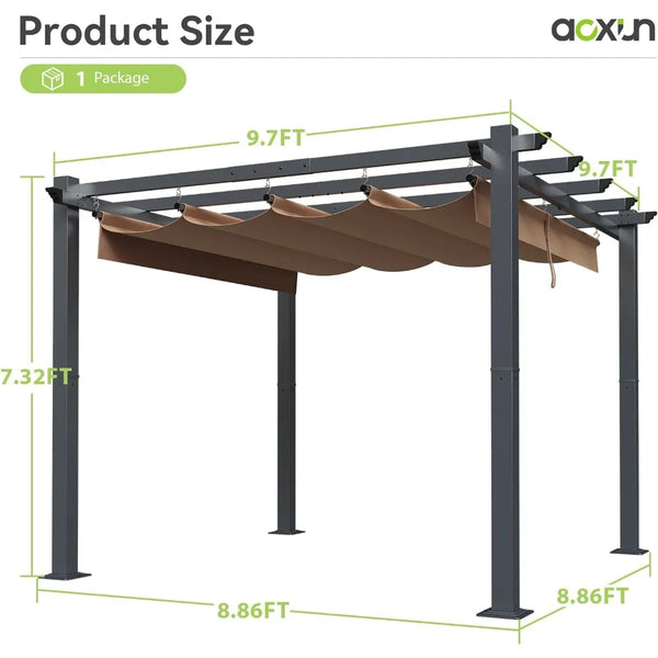 10"x10" Modern Pergola with Retractable Sun Shade Canopy