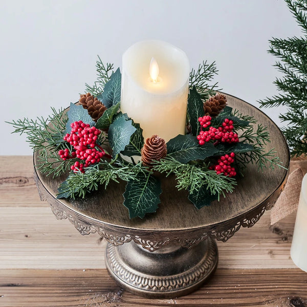 Christmas Artificial Berry Garland Candle Ring