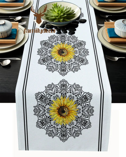 Sunflower Mandala Flower Table Runner - jenshomeandgardendecor