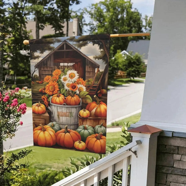 Autumn Rural Pumpkins Garden Flag Vertical Double Sided 12.5 x 18 Inches