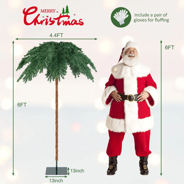 6 FT Pre-Lit Artificial Christmas Tropical Palm Tree w/ 813 Tips & 250 LED Lights - jenshomeandgardendecor