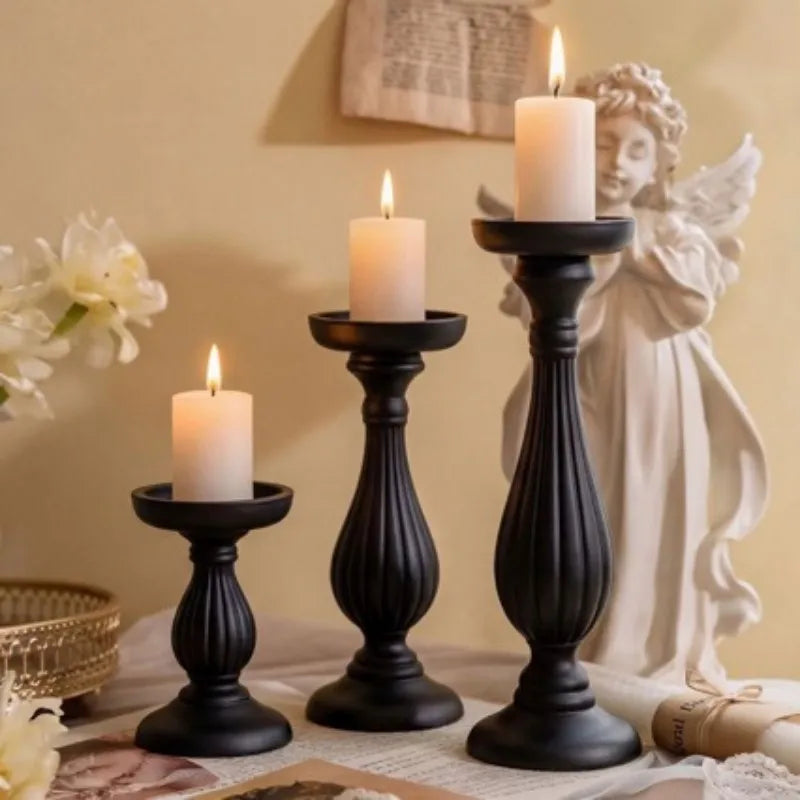 Vintage Black American Style Wooden Candle Holder