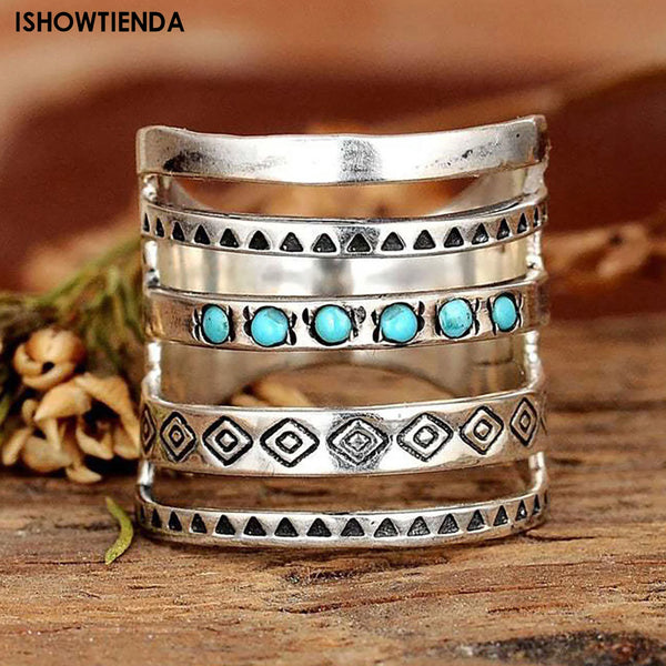 Indian Hollow Design Turquoise Ring - jenshomeandgardendecor