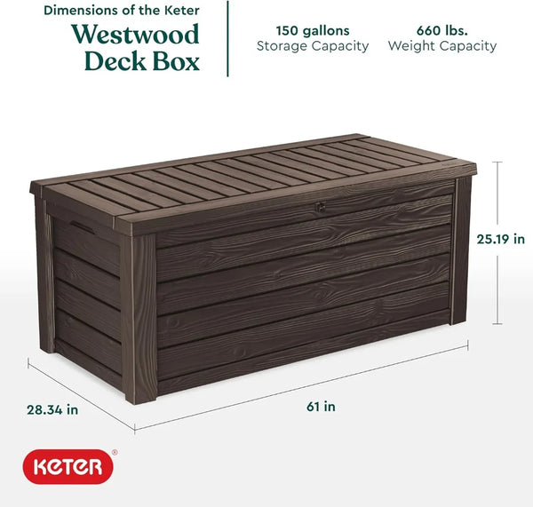 150 Gallon Plastic Backyard Outdoor Storage Deck Box for Patio - jenshomeandgardendecor