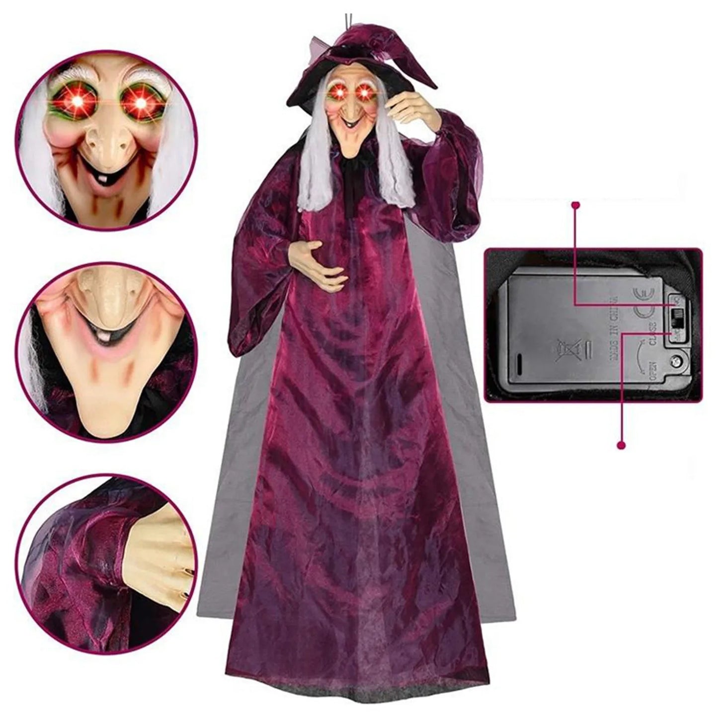 Large Hanging Luminous Ghost Voice Control Witch for Halloween Decoration Ideal for Party Bar House Horror Decor