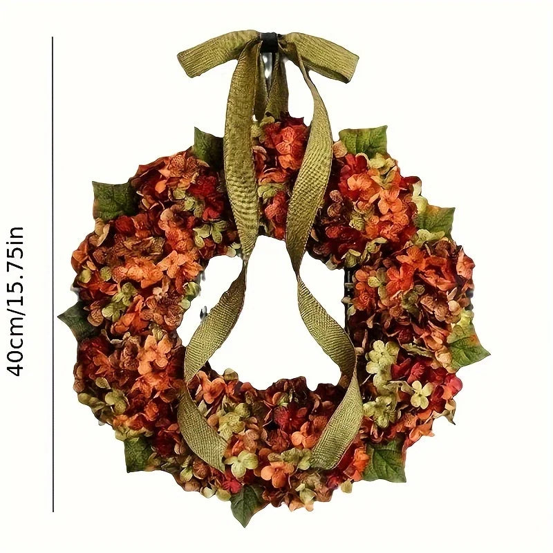 1pc Elegant Autumn Hanging Wreath with Hydrangea Flowers 15.75inch