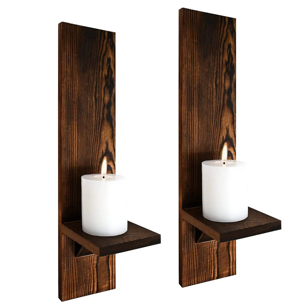 Set of 2 Wooden Wall Candle Sconces