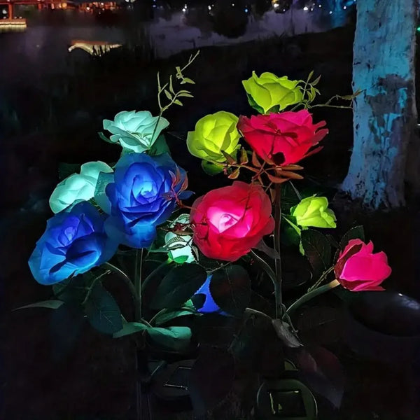 3 Heads Solar LED Romantic Garden Rose Light Decoration