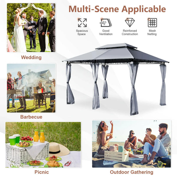 2-Tier Steel Gazebo Canopy Tent Shelter - jenshomeandgardendecor