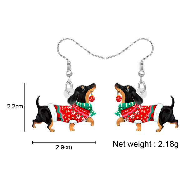 Christmas Dachshund Dog Drop Dangle Earrings