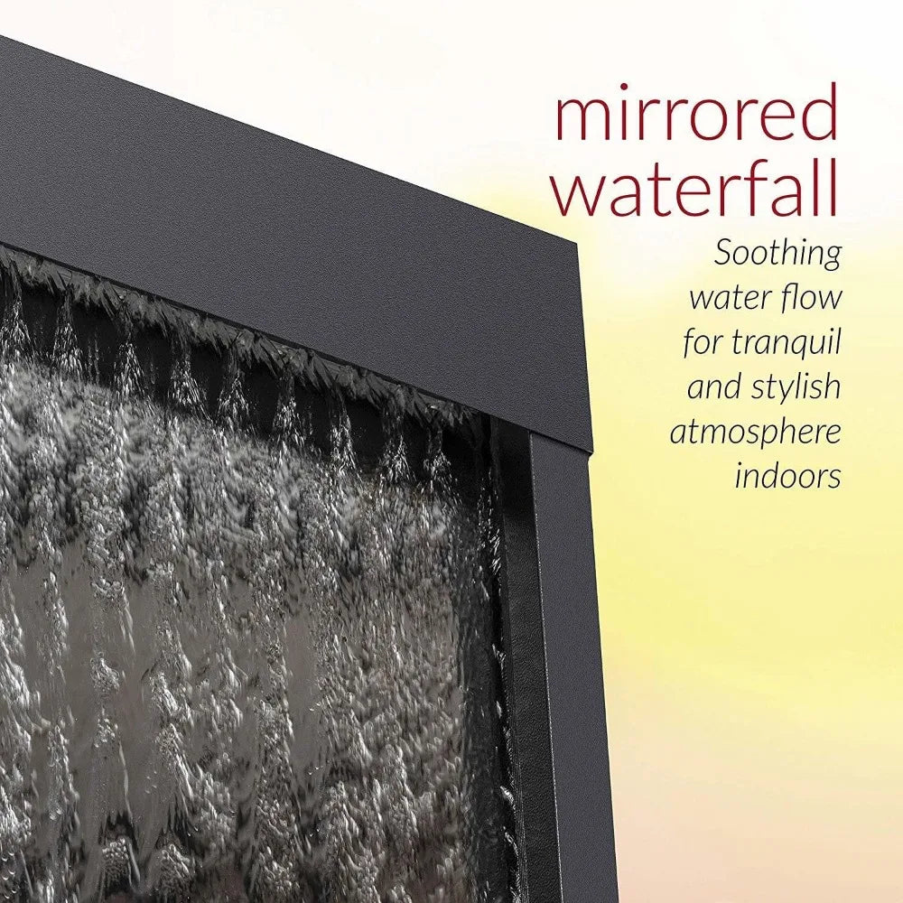 Contemporary Floor Mirror Water Fountain With Natural Stones and Light