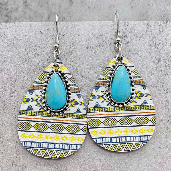 Western Retro Aztecs Pattern Wood Earrings - jenshomeandgardendecor