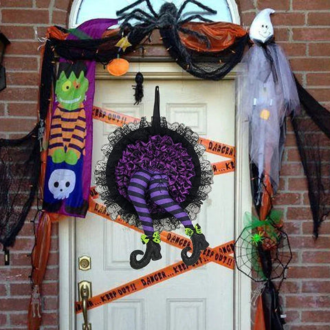 Halloween Witch Hat Leg Door Wreath