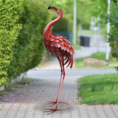 Rustic Metal Flamingo Garden Decor