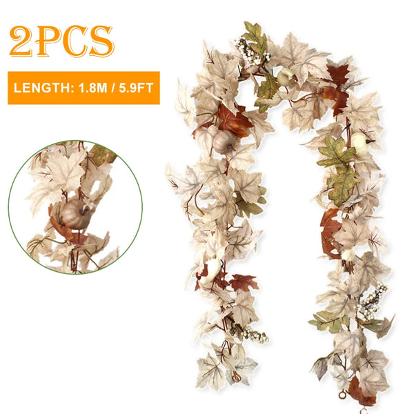 1.8/2.7M Autumn Maple Leaf Pumpkin Berries Garland - jenshomeandgardendecor