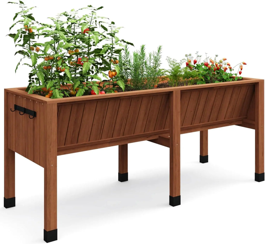 Elevated Planter Box with Legs and Tool Hooks
