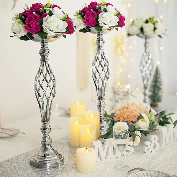 Metal Candle Holders and Flower Centerpiece - jenshomeandgardendecor