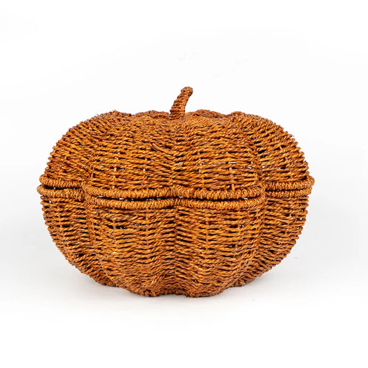 Rattan grass woven Pumpkin candy dish-fruit basket