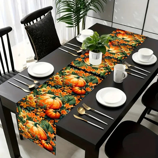 Autumn Pumpkin Floral Table Runner Perfect For Thanksgiving & Halloween Decor