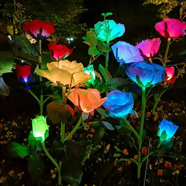 3 Heads Solar LED Romantic Garden Rose Light Decoration