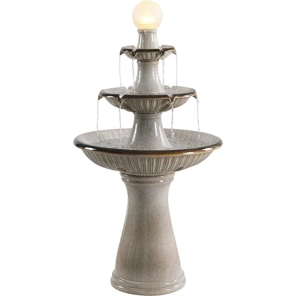 Knight Floor Fountain with Ivory Finish, 45.25" Height, 23.625" Width, 23.8" Depth - jenshomeandgardendecor